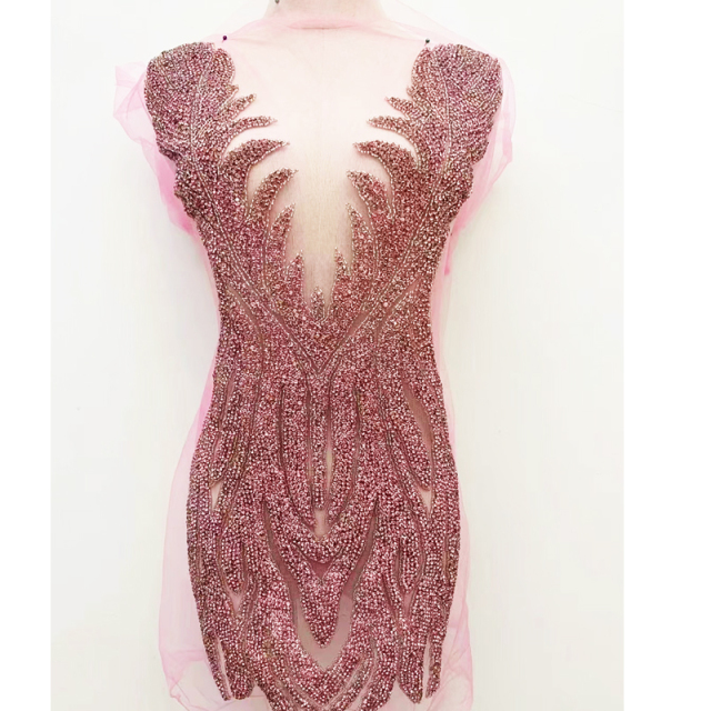 Large Beaded Rhinestone Bodice Applique for Wedding Dress Custom