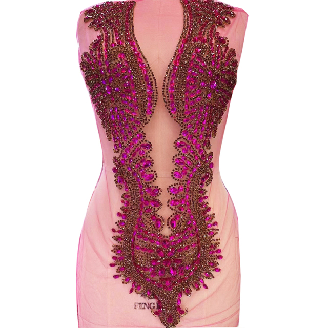 Large Beaded Sequins Crystal Bridal Bodice Applique Manufacturer