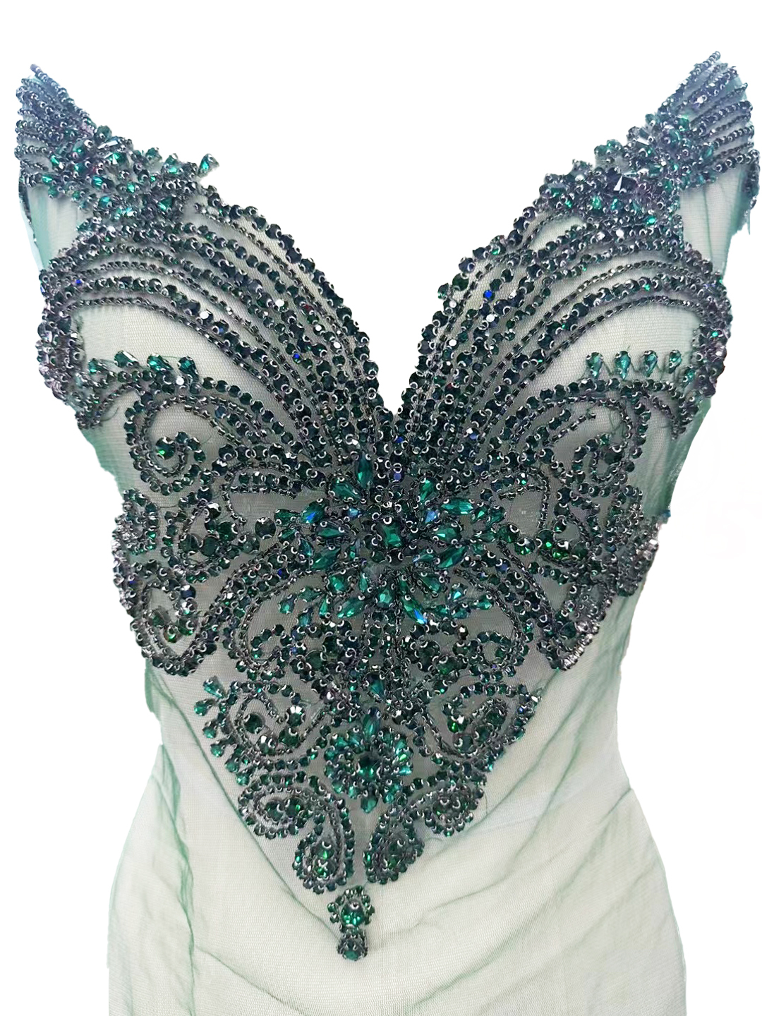Large Green Rhinestone Bodice Appliques for Wedding Dress Supplier