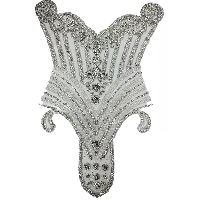 Blue Beaded Diamond Bridal Bodice Applique Factory