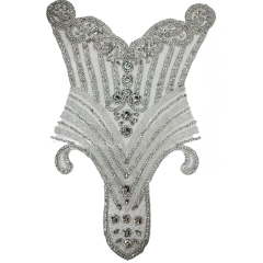 Blue Beaded Diamond Bridal Bodice Applique Factory