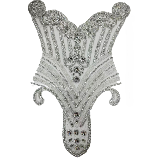 Blue Beaded Diamond Bridal Bodice Applique Factory