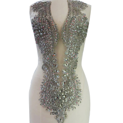 Large Beaded Sequins Crystal Bridal Bodice Applique Manufacturer