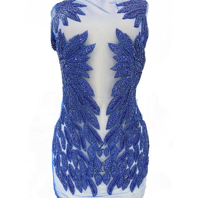 Silver Beaded Crystal Bodice Applique for Wedding Dress Wholesale