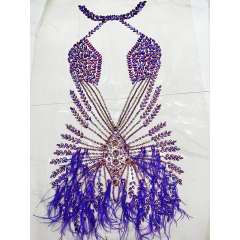 Silver Beaded Diamond Bodice Applique with Feather for Dancing Dress Manufacturer