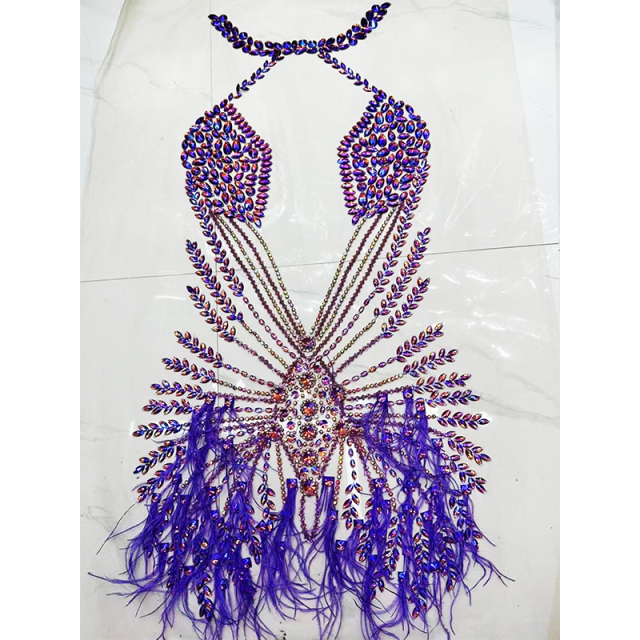 Silver Beaded Diamond Bodice Applique with Feather for Dancing Dress Manufacturer