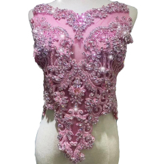 Pink Beaded Diamond Bridal Bodice Applique for Dress Exporter