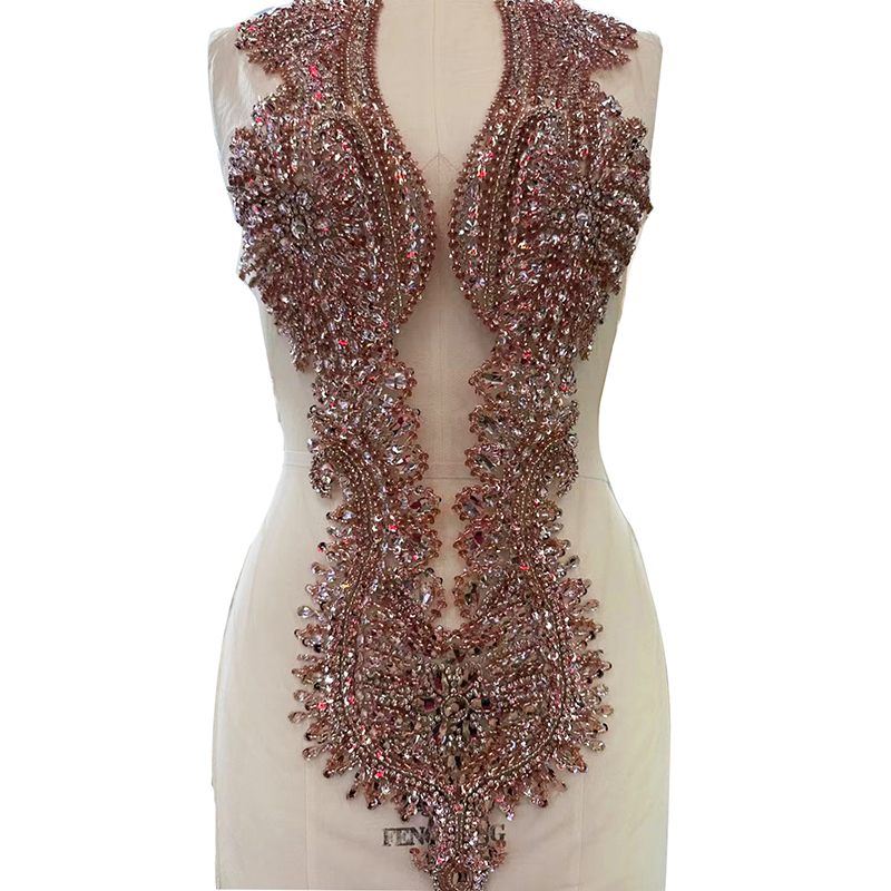 Large Beaded Sequins Crystal Bridal Bodice Applique Manufacturer