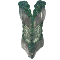Large Beaded Diamond Bodice Applique with Tassle Chain Factory