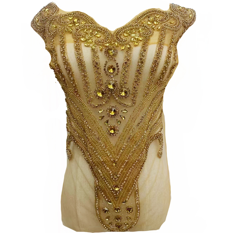 Blue Beaded Diamond Bridal Bodice Applique Factory