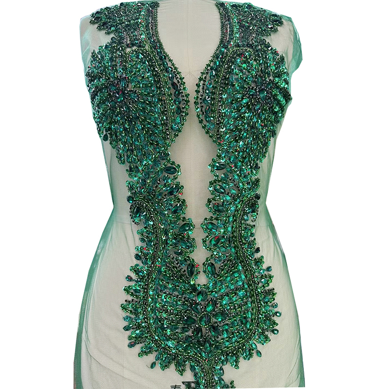 Large Beaded Sequins Crystal Bridal Bodice Applique Manufacturer