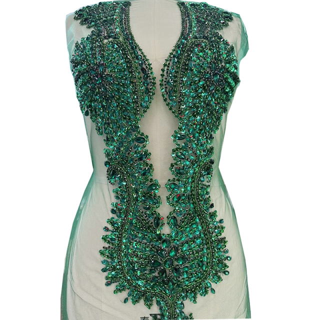 Large Beaded Sequins Crystal Bridal Bodice Applique Manufacturer