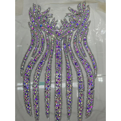 Silver Sequins Beaded Diamond Bodice Appliques for Dress Wholesale
