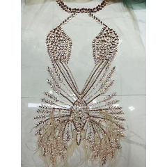 Silver Beaded Diamond Bodice Applique with Feather for Dancing Dress Manufacturer