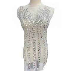Silver Sequins Beaded Diamond Bodice Appliques for Dress Wholesale
