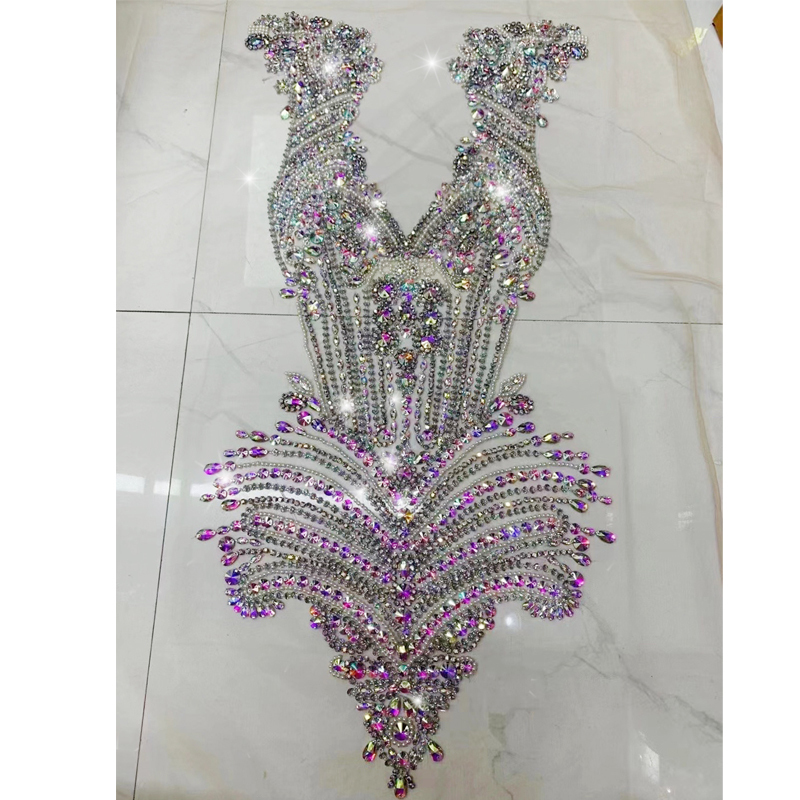 Purple Large Beaded Crystal Bodice Appliques Factory