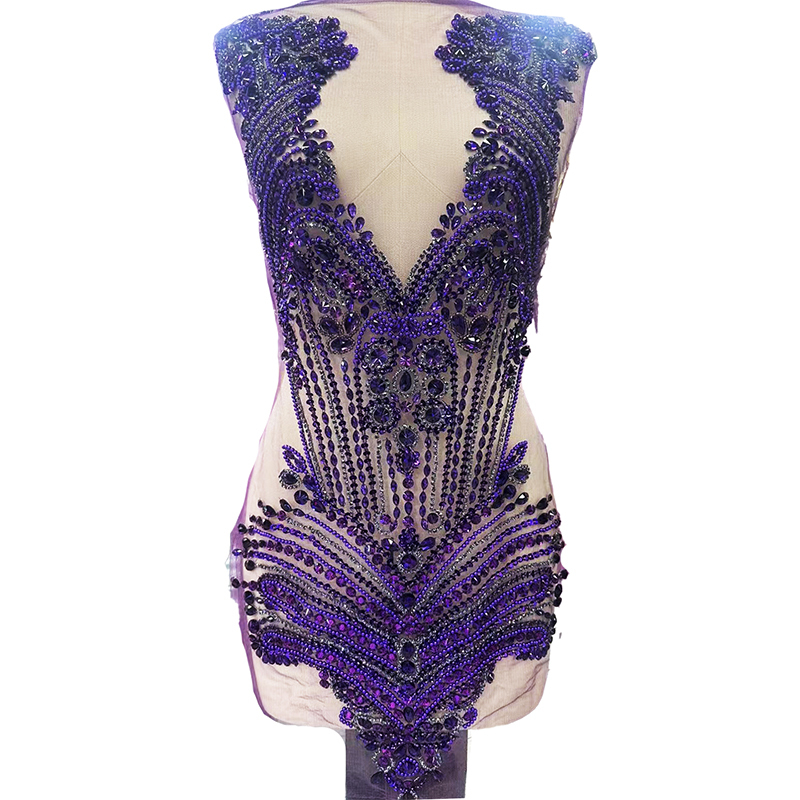 Purple Large Beaded Crystal Bodice Appliques Factory