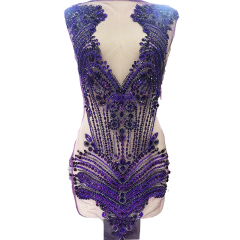 Purple Large Beaded Crystal Bodice Appliques Factory