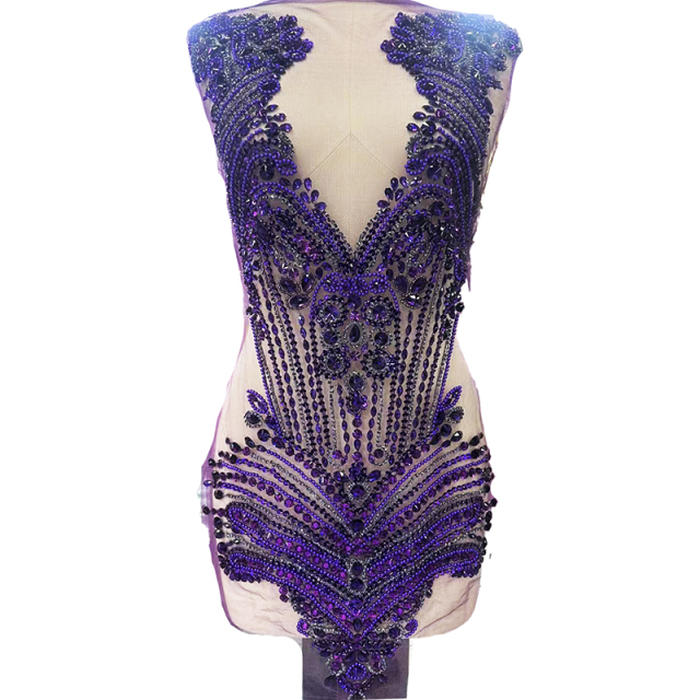 Purple Large Beaded Crystal Bodice Appliques Factory