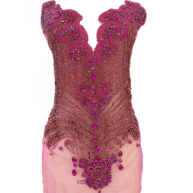 Gold Beaded Diamond Bodice Applique for Wedding Dress Supplier