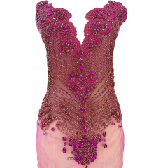 Gold Beaded Diamond Bodice Applique for Wedding Dress Supplier