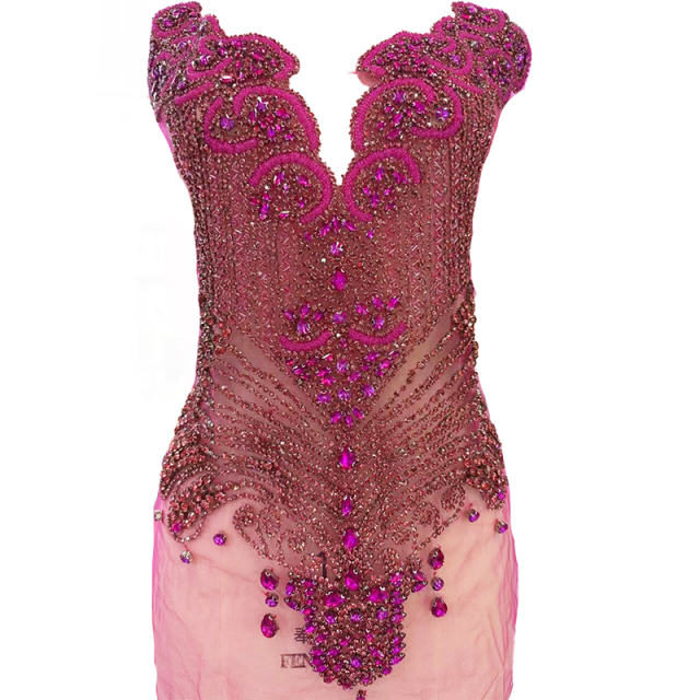 Gold Beaded Diamond Bodice Applique for Wedding Dress Supplier