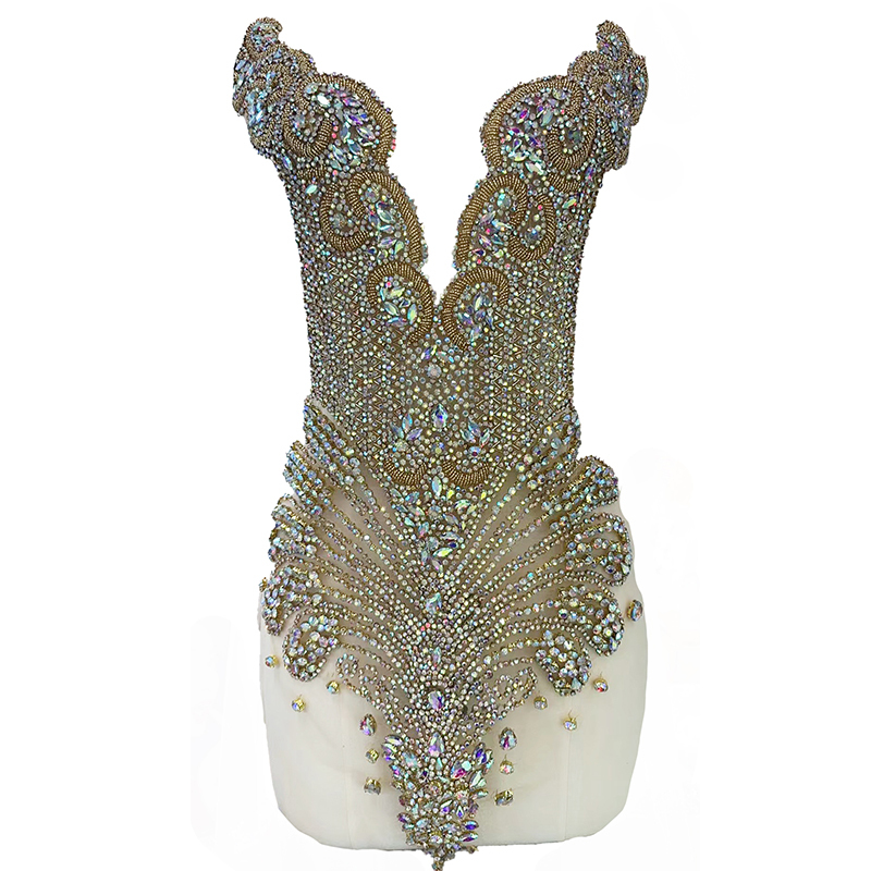 Gold Beaded Diamond Bodice Applique for Wedding Dress Supplier