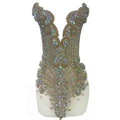 Gold Beaded Diamond Bodice Applique for Wedding Dress Supplier