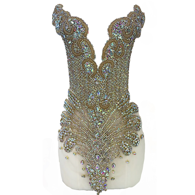 Gold Beaded Diamond Bodice Applique for Wedding Dress Supplier