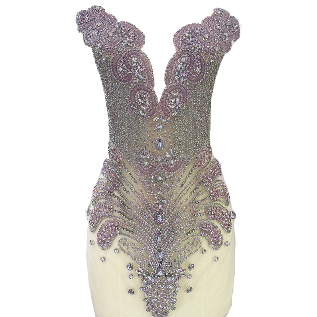 Gold Beaded Diamond Bodice Applique for Wedding Dress Supplier
