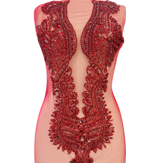 Large Beaded Sequins Crystal Bridal Bodice Applique Manufacturer