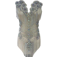 Large Beaded Diamond Bodice Applique with Tassle Chain Factory