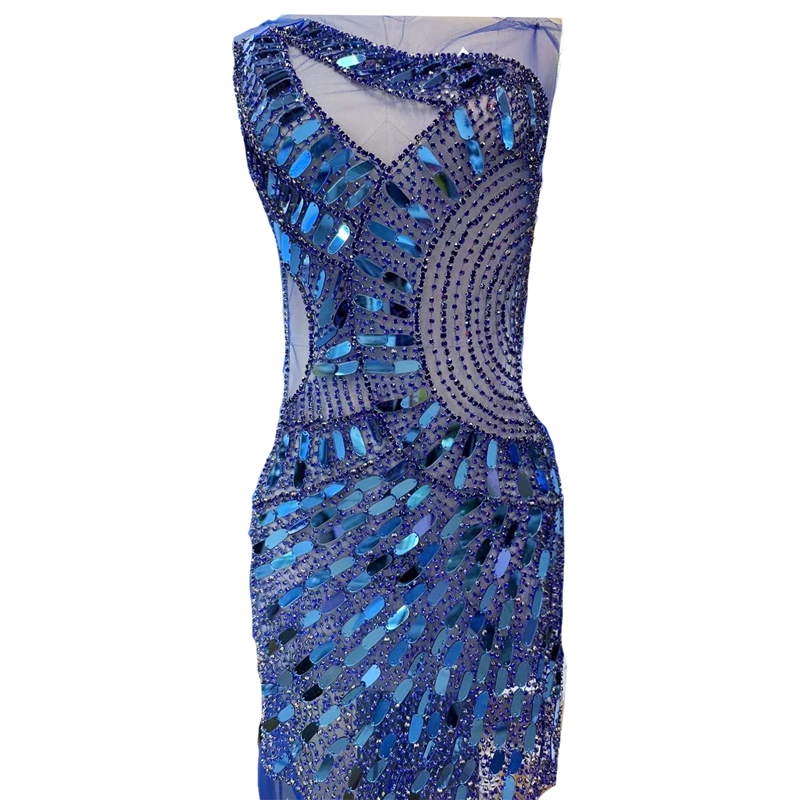 Blue Sequin Beaded Crystal Bodice Applique for Dress Exporter