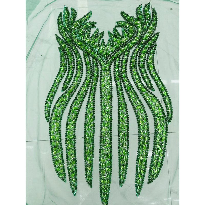 Silver Sequins Beaded Diamond Bodice Appliques for Dress Wholesale