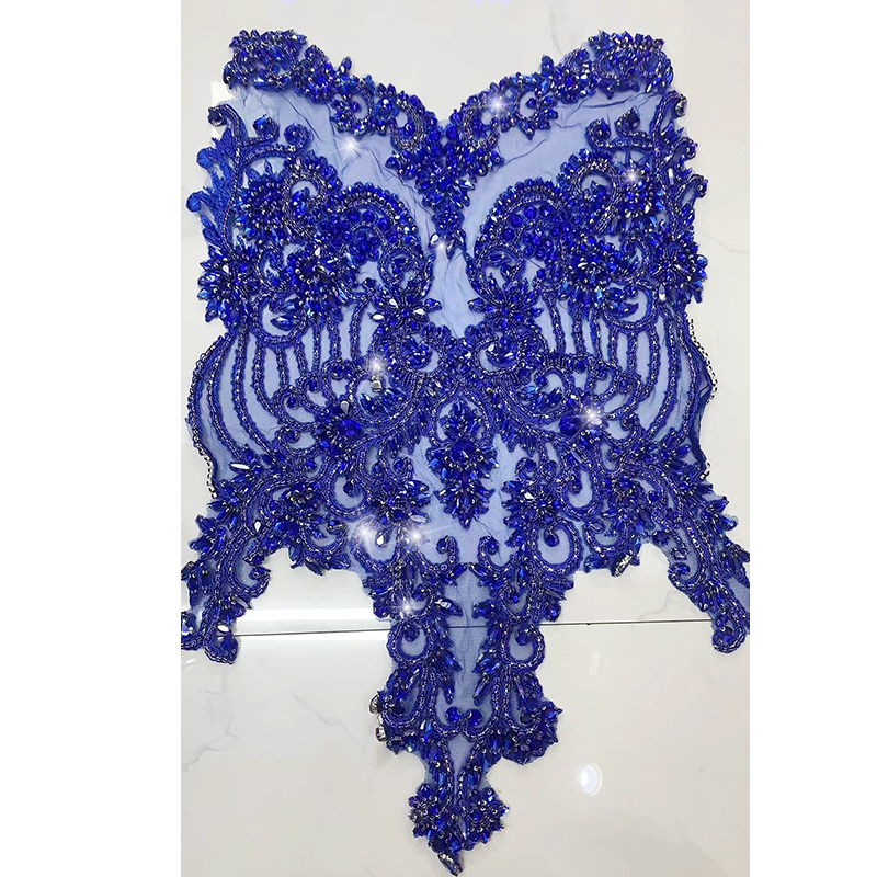 Pink Beaded Diamond Bridal Bodice Applique for Dress Exporter