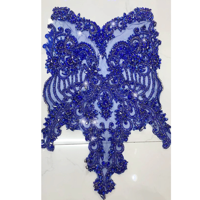 Pink Beaded Diamond Bridal Bodice Applique for Dress Exporter
