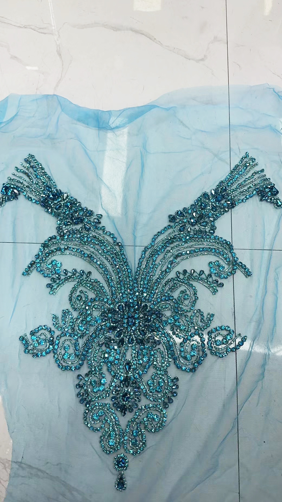 Large Green Rhinestone Bodice Appliques for Wedding Dress Supplier