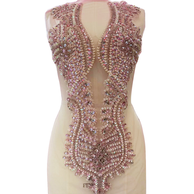 Large Beaded Sequins Crystal Bridal Bodice Applique Manufacturer