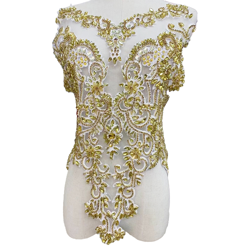 Pink Beaded Diamond Bridal Bodice Applique for Dress Exporter