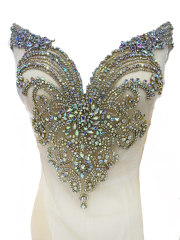Large Green Rhinestone Bodice Appliques for Wedding Dress Supplier