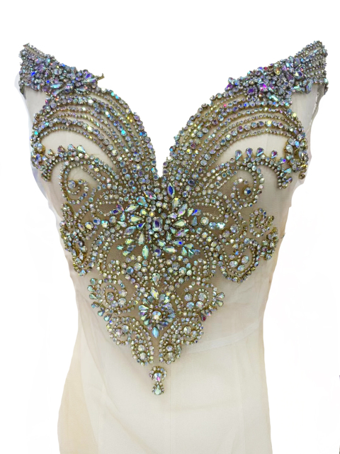 Large Green Rhinestone Bodice Appliques for Wedding Dress Supplier