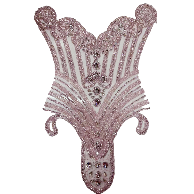 Blue Beaded Diamond Bridal Bodice Applique Factory
