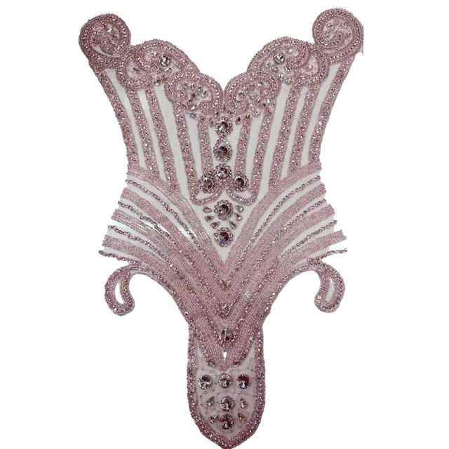 Blue Beaded Diamond Bridal Bodice Applique Factory