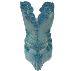 Large Beaded Diamond Bodice Applique with Tassle Chain Factory