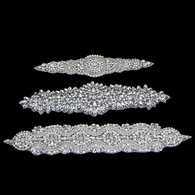 Silver Pearl Beaded Rhinestone Applique for Bridal Dress Supplier