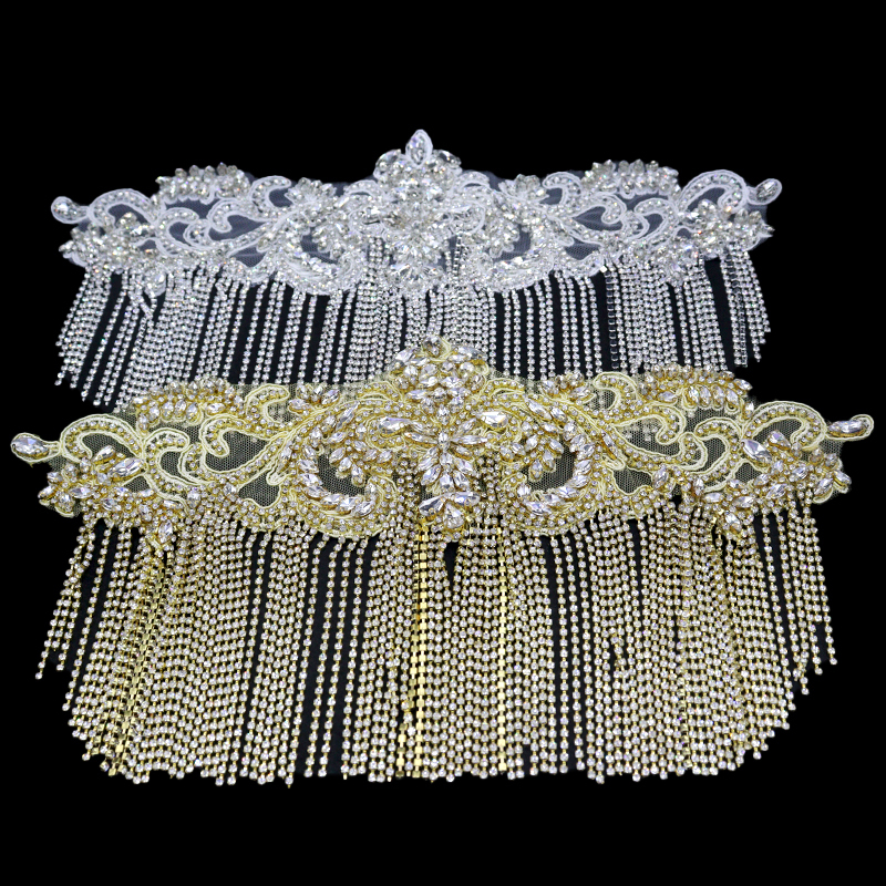 Black Diamante Bridal Applique with Crystal Tassel Chain Manufacturer