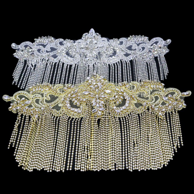 Black Diamante Bridal Applique with Crystal Tassel Chain Manufacturer