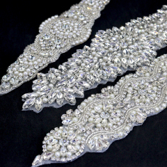 Silver Pearl Beaded Rhinestone Applique for Bridal Dress Supplier
