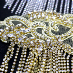Black Diamante Bridal Applique with Crystal Tassel Chain Manufacturer