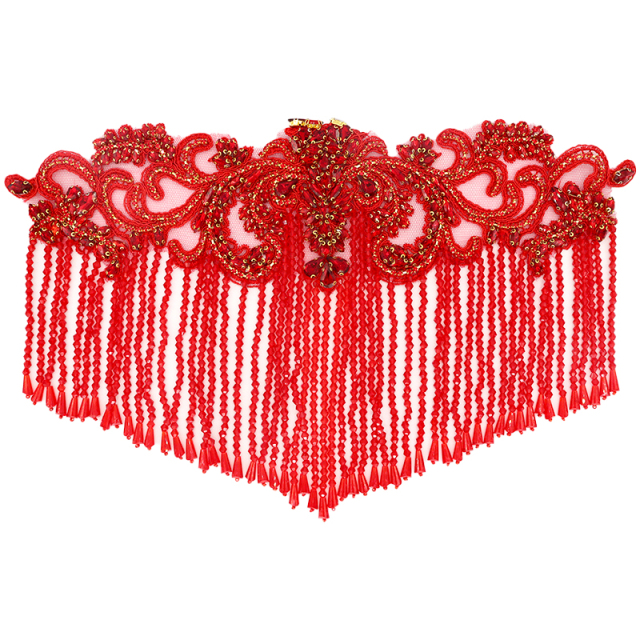 Red Rhinestone Applique with Beaded Tassel Fringe Manufacturer